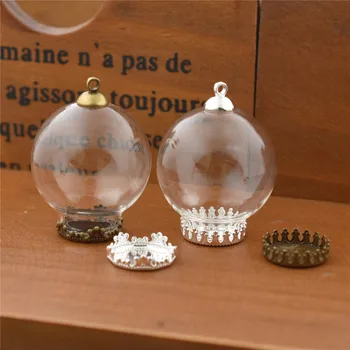

20sets 30mm Glass globe with 15mm base and 8mm cap connector set glass bottle vials pendant Jewelry Accessory