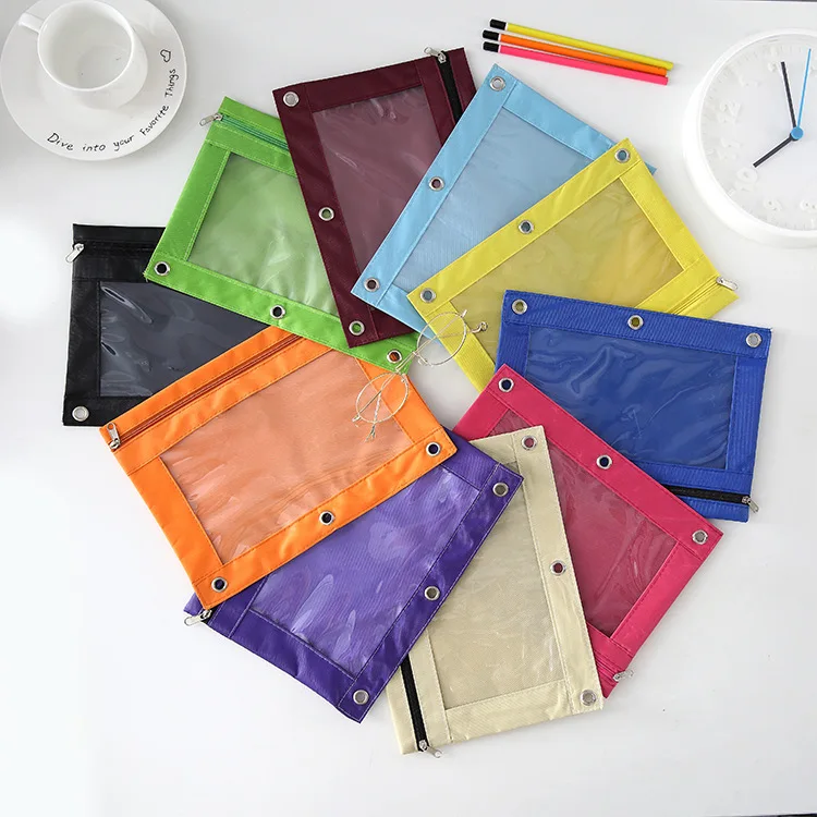 

Three Holes Transparent File Folder Zipper Bag Detachable for File Clip Ringband Document Bag Folders Waterproof Case Organizer