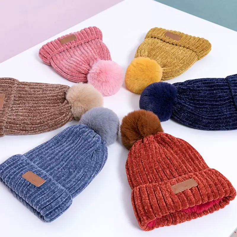 3 в 1, детская зимняя вязаная теплая вязаная шапка с помпоном, шарф, перчатки, набор, Новая мода