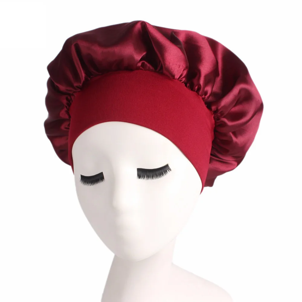 Женский атласный головной платок, шапочка для сна, шелковая шапочка для волос, головной убор, высокая Растяжка, ночная шапочка, шапочка для химиотерапии - Цвет: red