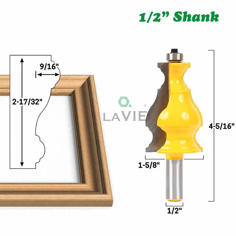 

1pc 12mm 12.7mm 1/2 Inch Shank Milling Cutter Woodwork Large Picture Frame Molding Router Bit Line Woodworking Tool Mold MC03107