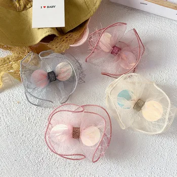 

Korean Style Simple Cute Children Hair Pins Sequins Gauze Double Layer Bow Flowers Hair Clips for Girl Fashion Hair Accessories