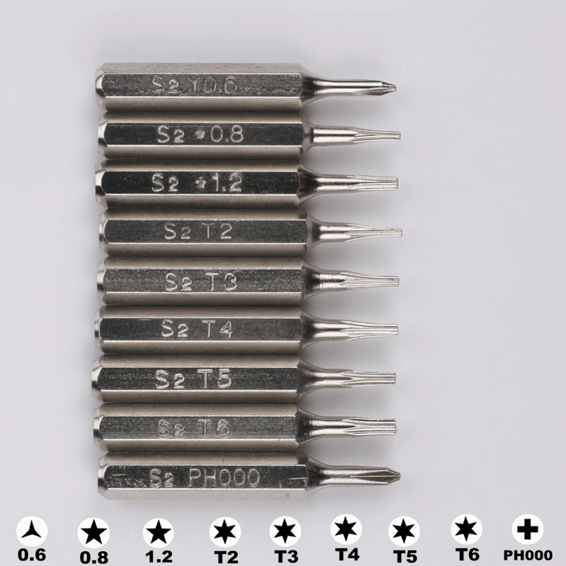 9Pcs H4 Punte Per Cacciavite 3/25 "(4Mm) Torx T2 T3 T4 T5 T6 Ph000 Pentalobe 0.8/1.2 Per Iphone X/11/12 Macbook Air/Pro 9Pcs