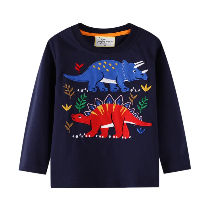 

Jumping Meters Children's Long Sleeve T shirts Dinosaurs Applique Boys Girls Cotton Clothes for 2020 Kids T shirts