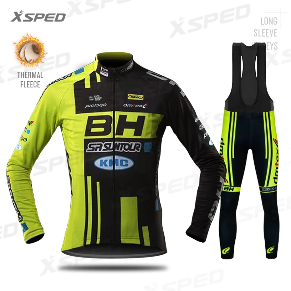 Bib Cycling Set Зимняя велосипедная куртка, костюм BH с длинным рукавом, профессиональная команда, Джерси, набор, велосипедная одежда, мужская теплая флисовая MTB форма, Ropa Ciclismo Hombre - Цвет: Bib Cycling Set