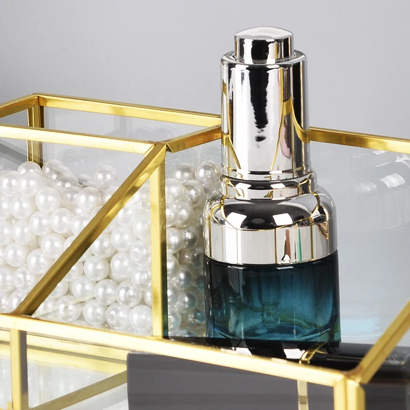 2020 New Fashion Glass Makeup Brush Storage Box Jewelry Box Cosmetic Tube Clear/Gold Makeup Organizer With Drawer