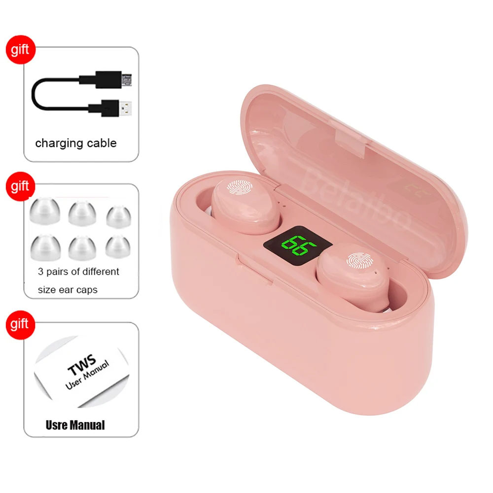 F9 TWS Bluetooth Headphone 5 0 Touch Control Wireless Headset LED Power Display Earphone Colore Del Macarone Gaming Auriculares