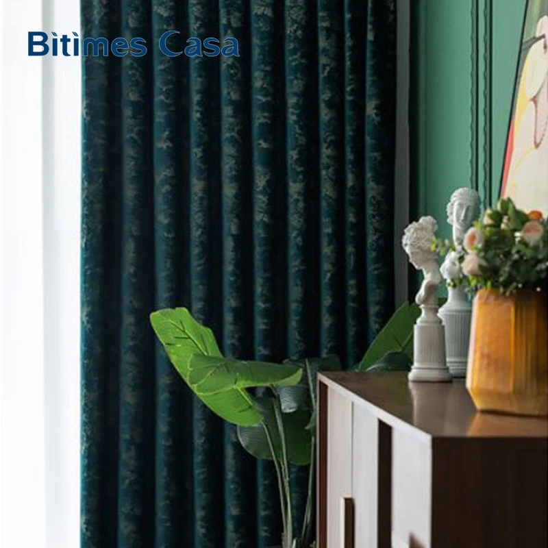 緑エンボス加工ベルベット遮光カーテン寝室リビングルーム室内装飾高シェーディングのゴールドジャガード AliExpress Mobile