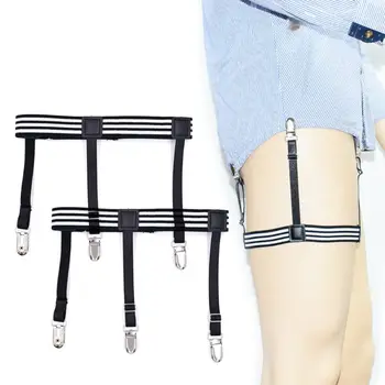 

2Pcs Men Shirt Belt Non-slip Clips Stripe Keep Remains Leg Thigh Garters Suspend