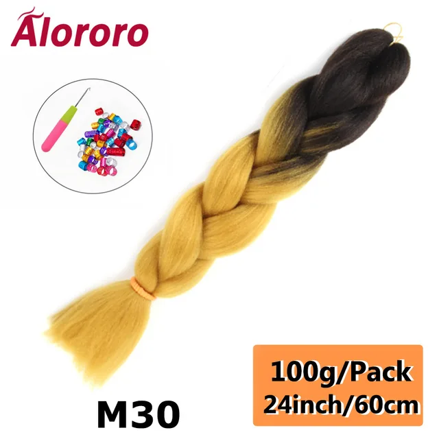 Alororo Synthetic Kanekalon Hair 24 Inch Ombre Extensions Hair for Braids Afro Blue Pink Purple Crochet Braiding Hair Wholesale 24inches-M30