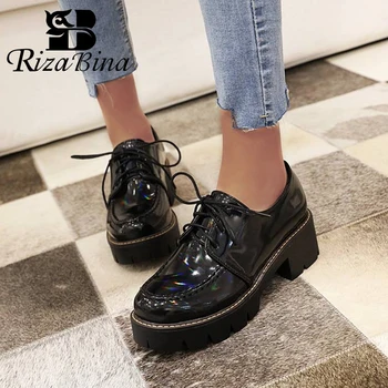 

RIZABINA Women Pumps Non-Sllip Solid Color Platform Square Heel Shoes Women Fashion Lacing Round Toe Footwear Size 33-39