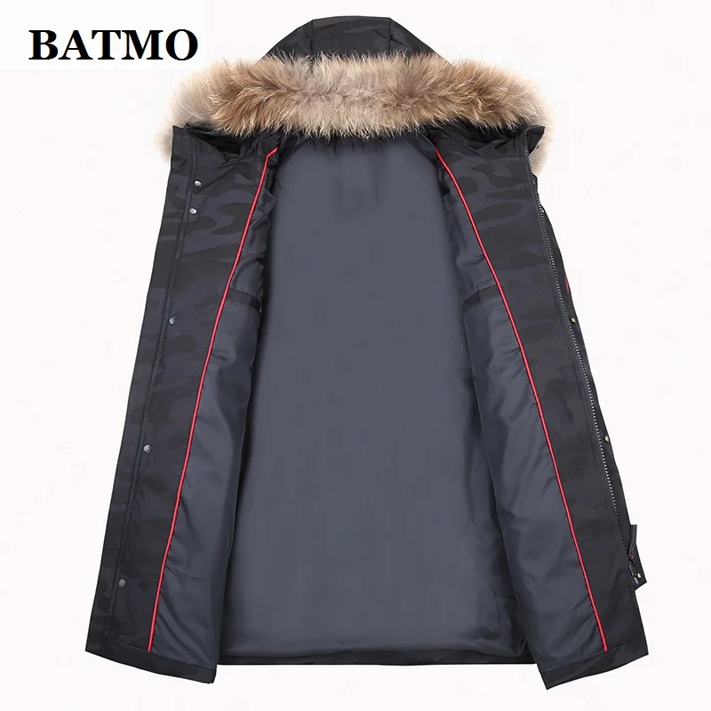 BATMO 80% Белые куртки с капюшоном на утином пуху для мужчин, мужские зимние воротники из меха енота куртки с капюшоном, пальто с капюшоном для мужчин, 88032