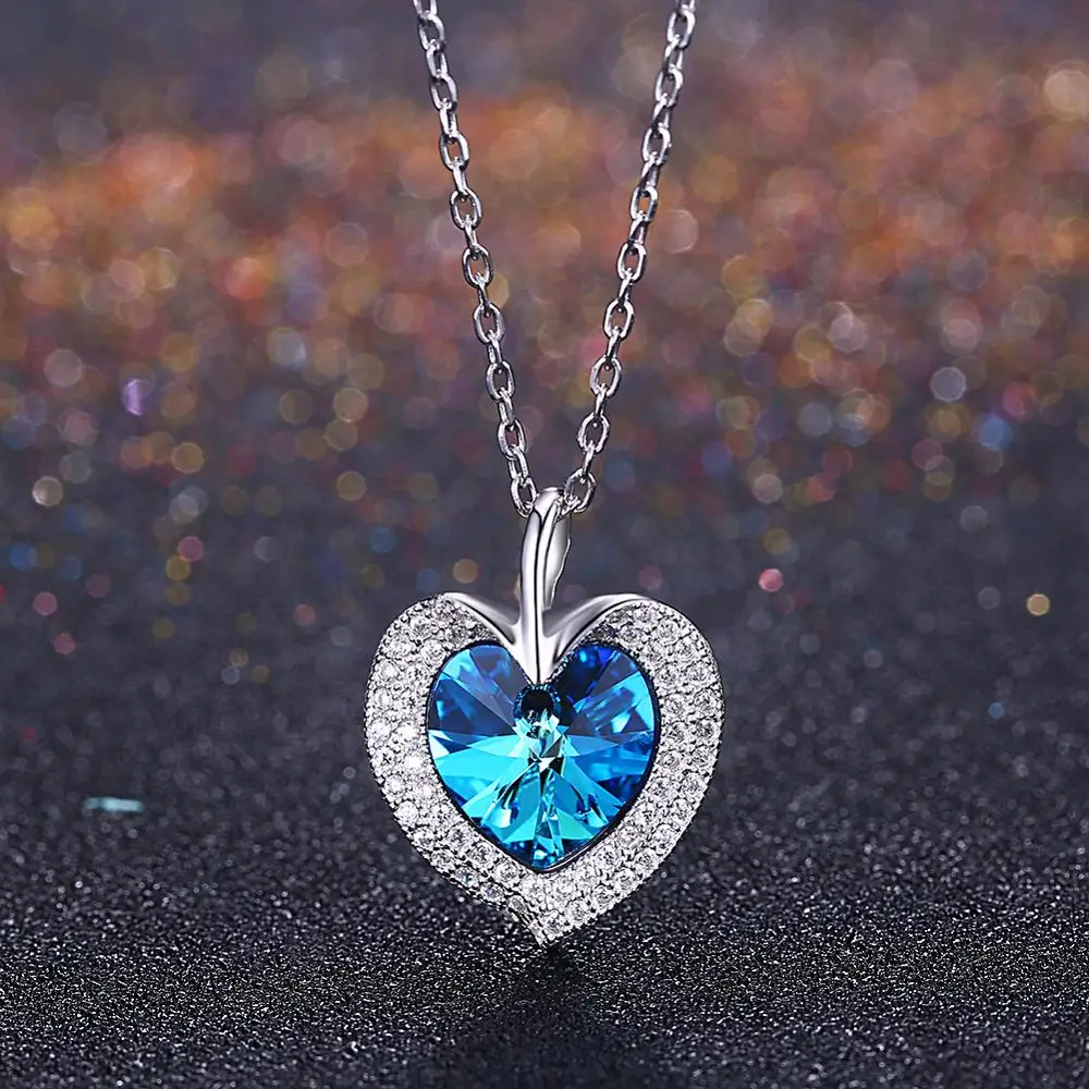 Ожерелье с голубыми кристаллами от Swarovski LEKANI колье в форме сердца океана из