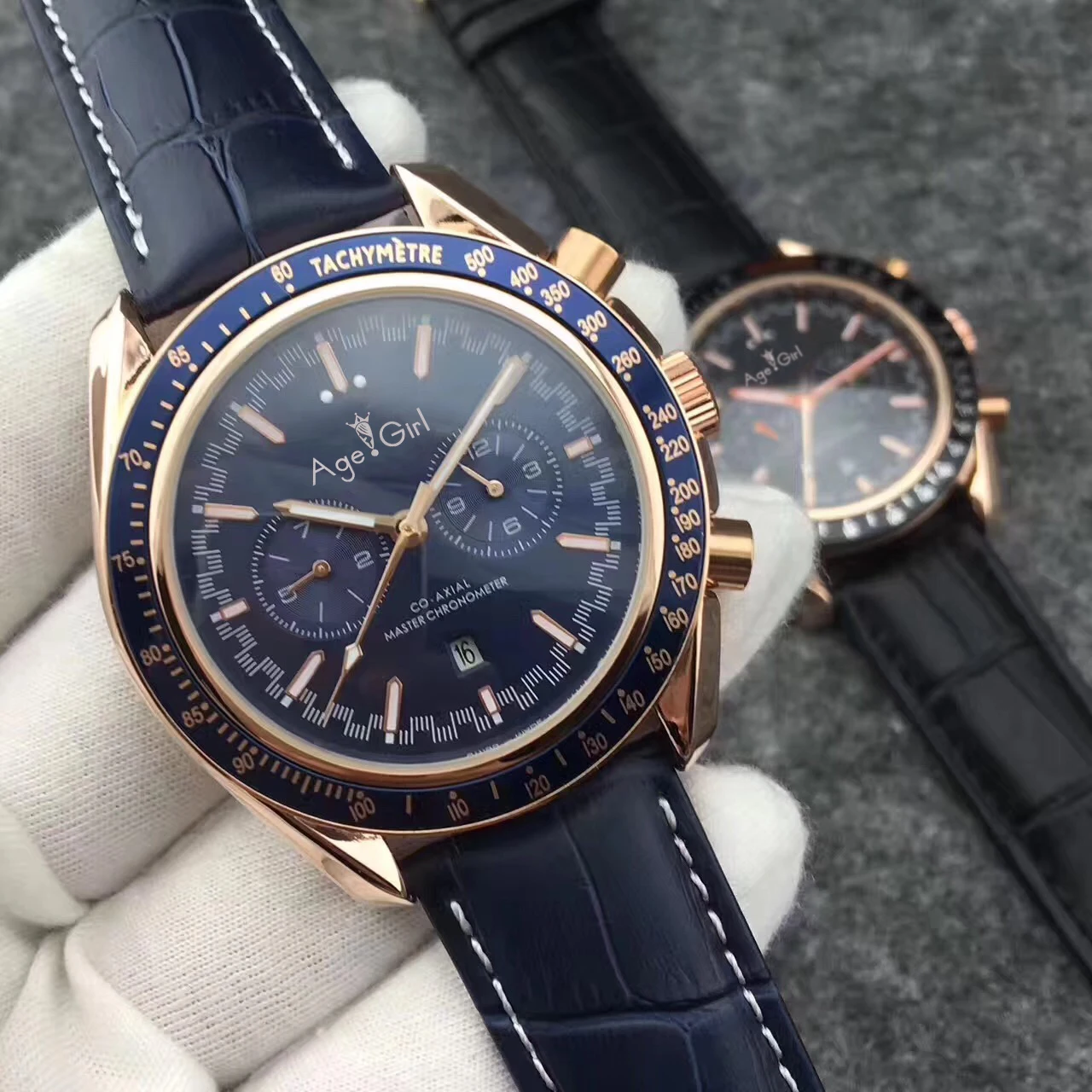 1 Роскошные брендовые Новые Мужские автоматические механические часы MoonWatch розовое золото Сталь скорость черный синий кожаный холст керамические часы Темная сторона - Цвет: 1