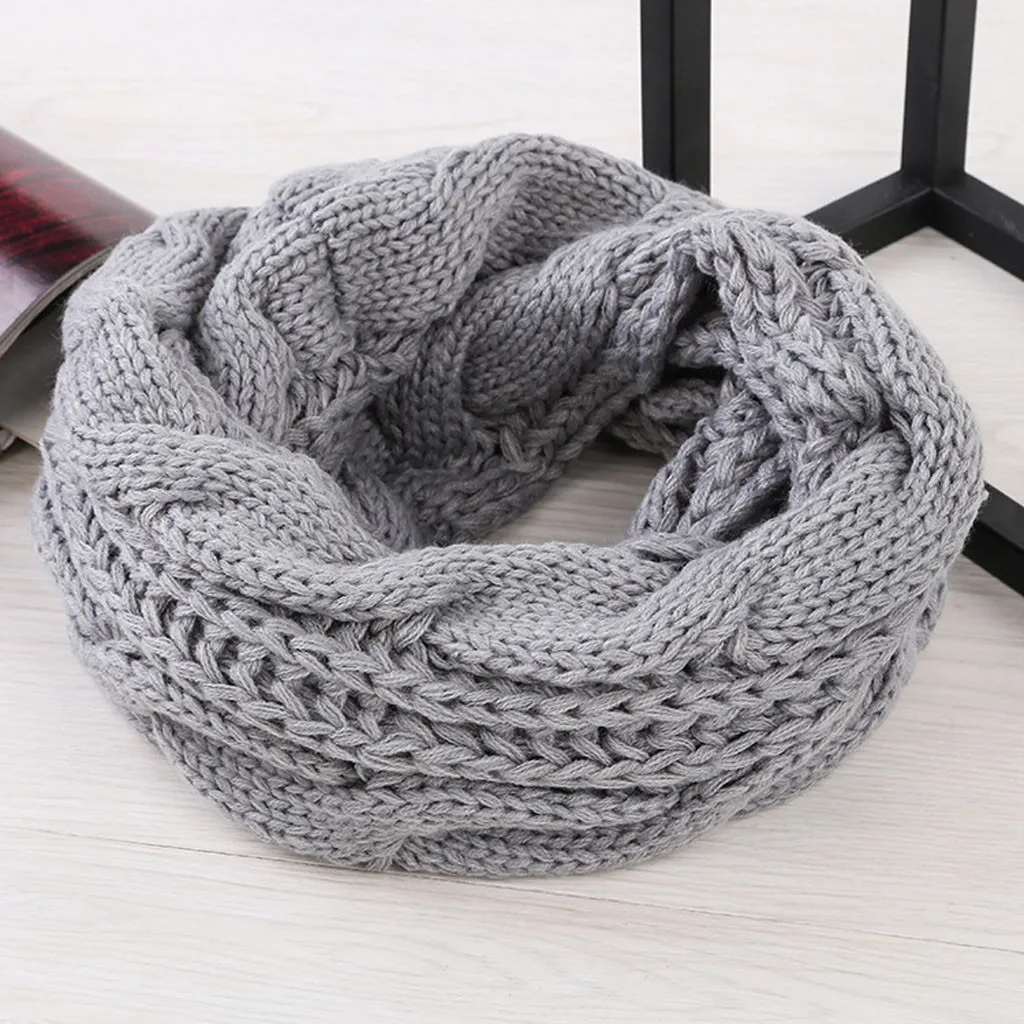 Крученый рулон, однотонный рукав, Модный зимний теплый шарф, Женские однотонные шарфы, вязаный шерстяной шарф-кольцо, pull femme hiver
