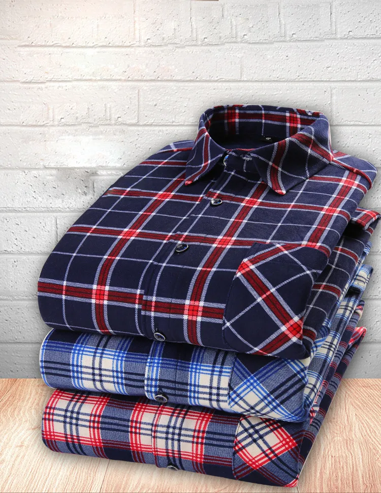 Мужская клетчатая рубашка с длинными рукавами 2019 осень и зима утепленная плюс бархатная теплая Модная Толстая Повседневная рубашка/Плюс