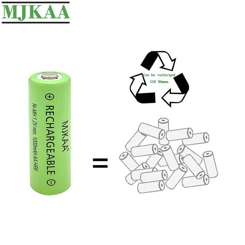 MJKAA 20 шт. AA Ni MH 1 2 V 1000mAh аккумуляторная батарея с предварительной зарядкой 2A ячейка
