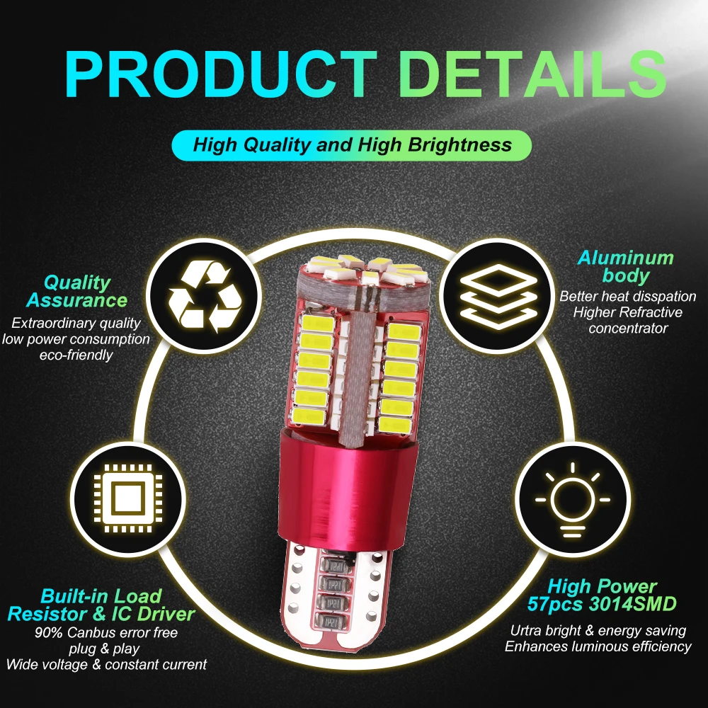 4pcs T10 168 192 W5W 57 SMD 3014 LED Canbus   ڵ Ŀ Ʈ   57smd      Ķ 