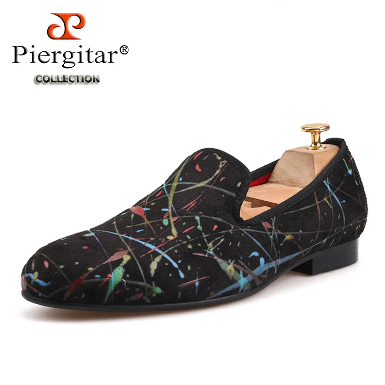 Piergitar handmade graffiti design men smoking slippers fashion British style men loafers party and banquet men's casual shoes - Цвет: Многоцветный