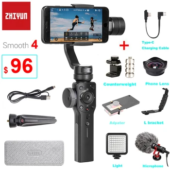 Ручной Стабилизатор Zhiyun Smooth 4, 3-осевой шарнирный стабилизатор для iPhone XS XR X 8Plus 8 7 6 SE Samsung S9, Экшн-камера