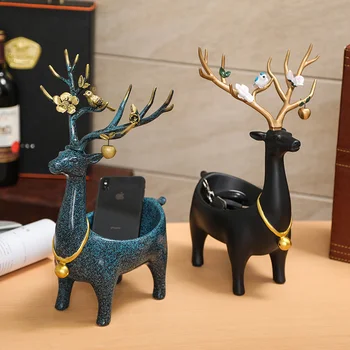 

Resin Deer Decor Statue Home Decoration Key Jewelry Storage Elk Ornament Sculpture Desktop Debris Storage Box Animal Figurine