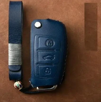 blue 01 Натуральная кожа ключ чехол ключ крышка Защита сумка для Audi A3 8L 8P A4 B6 B7 B8 C6 4F RS3 Q3 Q7 TT 8L 8V S3 - Название цвета: blue 01