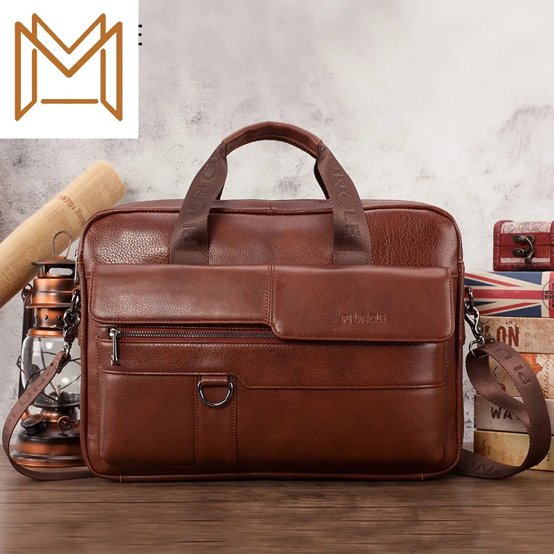 

Skin Genuine Leather Man Document Layer Cowhide Oblique Satchel Capacity Handbag Business Affairs Leisure