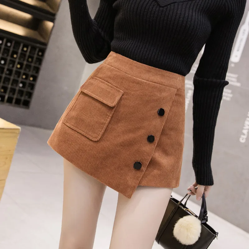 

Юбка женская Вельветовая с широкими штанинами, однобортная свободная облегающая тонкая универсальная юбка с завышенной талией