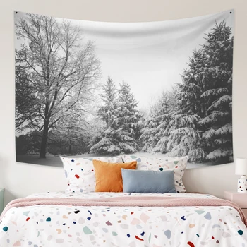 

Cassisy Tapestry Snow scene in the forest Artwork Wall Hanging Tapestries Decor Carpet Wall Cloth Beach Towel Home Decorations