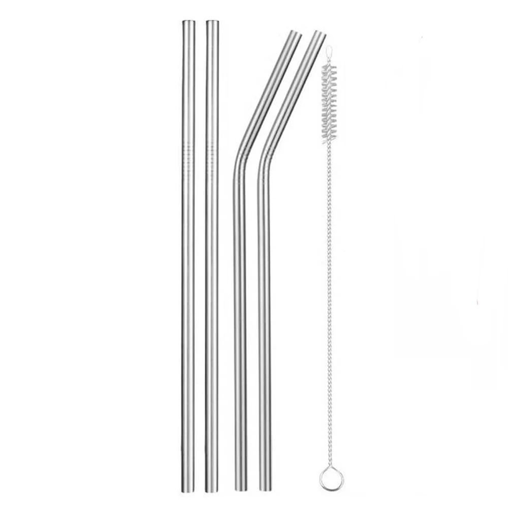 4pcs Sliver Многоразовые металлические трубочки для питья 2/4/8 шт. 304 Нержавеющая сталь прочный гнутые прямые соломинка для напитков - Цвет: 4pcs Sliver
