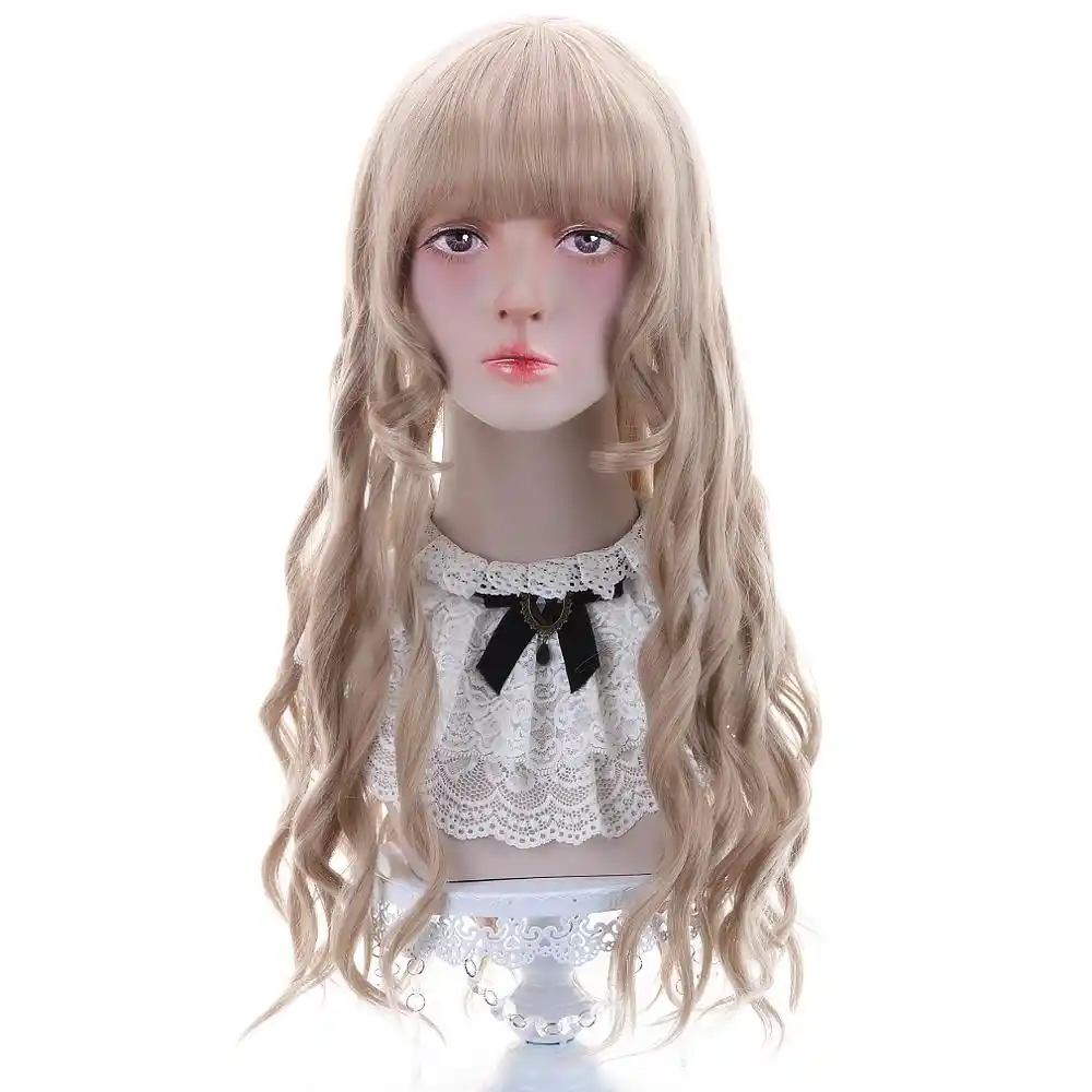 美容ロング水波合成灰ブロンドナチュラル金髪のかつら空気前髪女性の日常ロリータコスプレパーティー Aliexpress