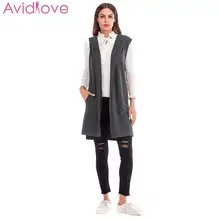 Женский модный Повседневный однотонный длинный вязаный свитер без рукавов на весну/зиму/осень, кардиган с капюшоном, жилет