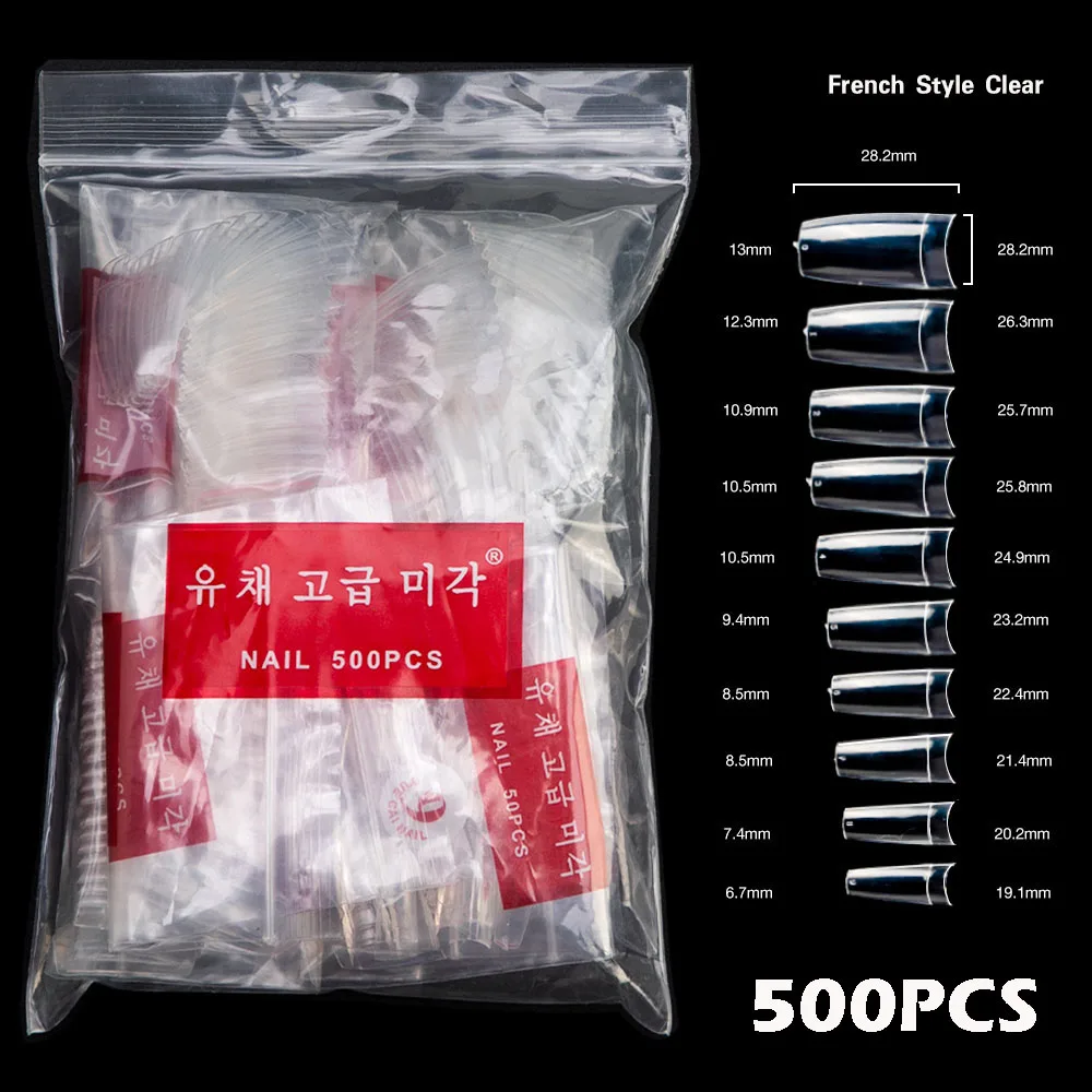 French Style Clear 500 шт французские накладные акриловые ногти, половинное покрытие, накладные ногти, накладные ногти, акриловые УФ гель для ногтей, искусственные салонные накладные ногти, маникюр - Цвет: French Style Clear