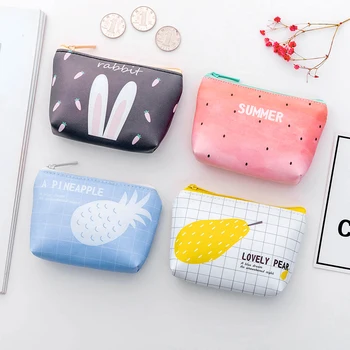 

BONAMIE Cute Cartoon PU Purses Zipper Coin Purses Bag Girl Small Mini Wallet Rabbit Watermelon Pear Pineapple Print Change Pouch