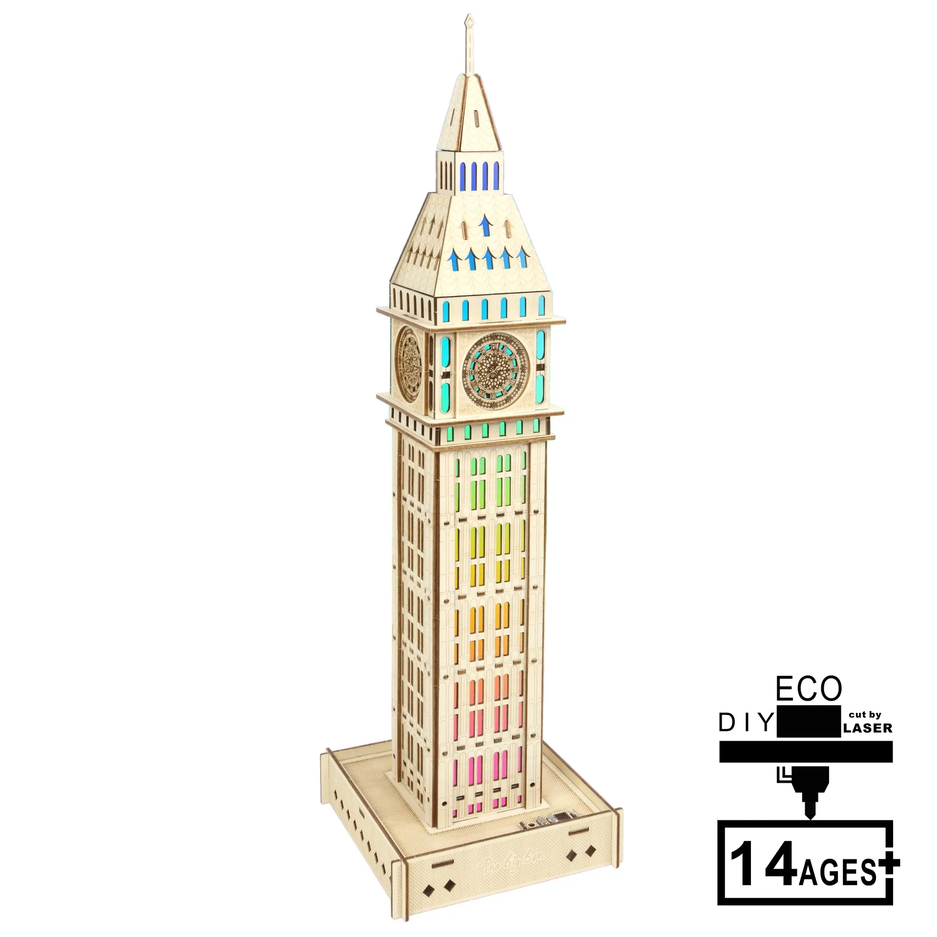 

The United Kingdom the Big Ben Clock Colorful Light (B Group) 3D Wooden Model Jigsaw Puzzle Laser Cutting