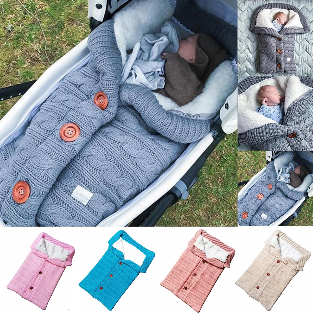 

CYSINCOS Baby Sleeping Bag Envelope Winter Kid Sleepsack Footmuff Stroller Knitted Sleep Sack Newborn Swaddle Knit Wool Slaapzak