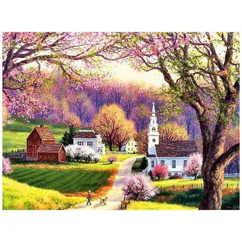 

5D DIY Diamond Painting Landscape village Cross Stitch Full Diamond Embroidery church Mosaic Art Home Decoration