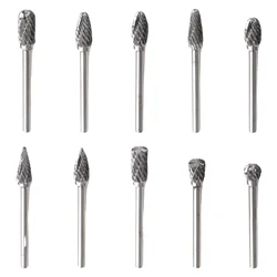 Ensemble de fraises rotatives en carbure de tungstène à Double coupe, 10 pièces, travail du bois sur métal, perçage, polissage, avec tige de 3mm pour meuleuse 