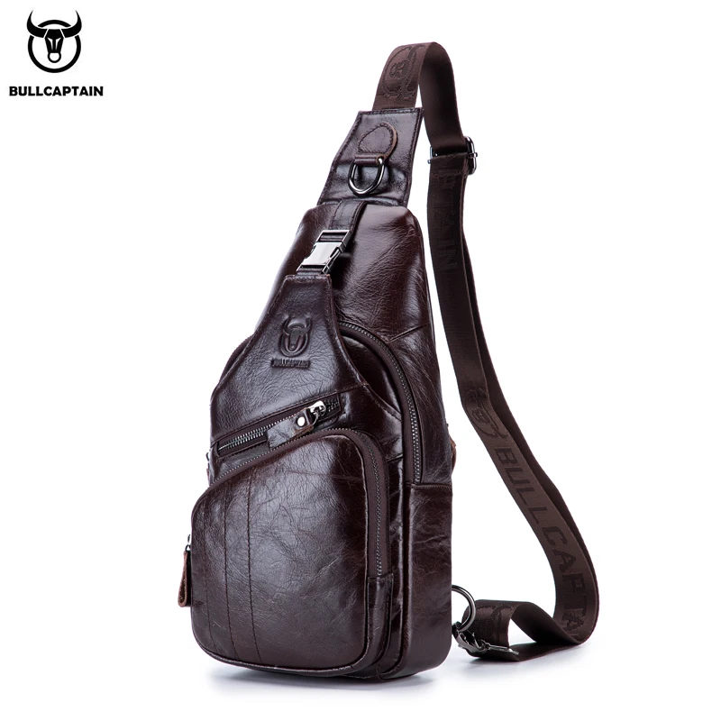 

BULLCAPTAIN 2019 Genuine Leather Men Messenger Bag Casual Crossbody Bag Fashion Men's Handbag men chest bag Male Shoulder Bag