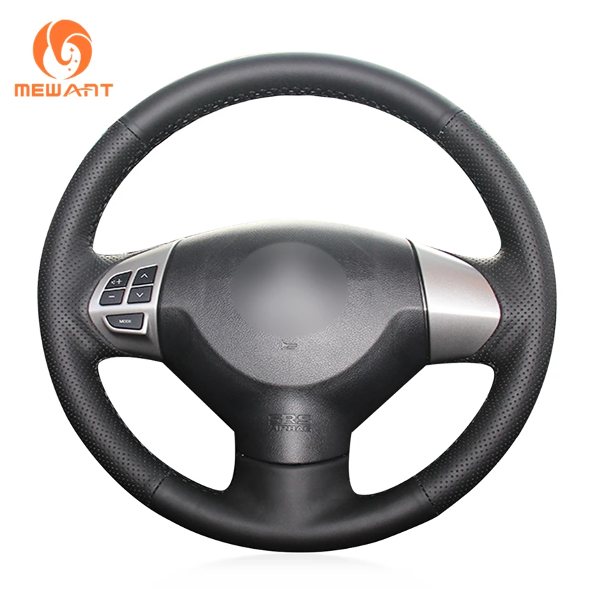 MEWANT Black Genuine Leather Hand Sew Car Steering Wheel Cover for Mitsubishi Lancer X 10 Outlander ASX Colt Citroen C- Crosser