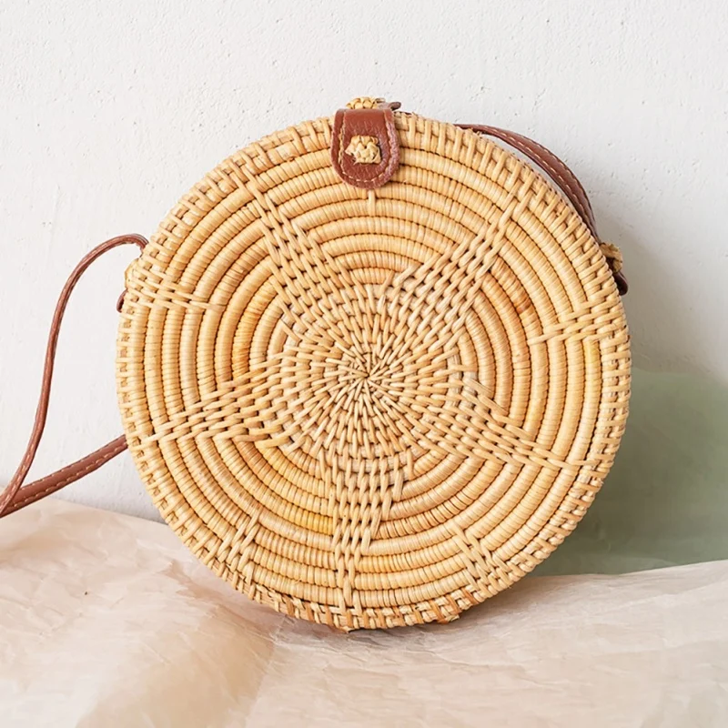 Соломенная сумка ручной работы круглая бамбуковая сумка богемные Ротанговые сумки через плечо для женщин пляжный стиль круговые сумки на плечо - Цвет: 18