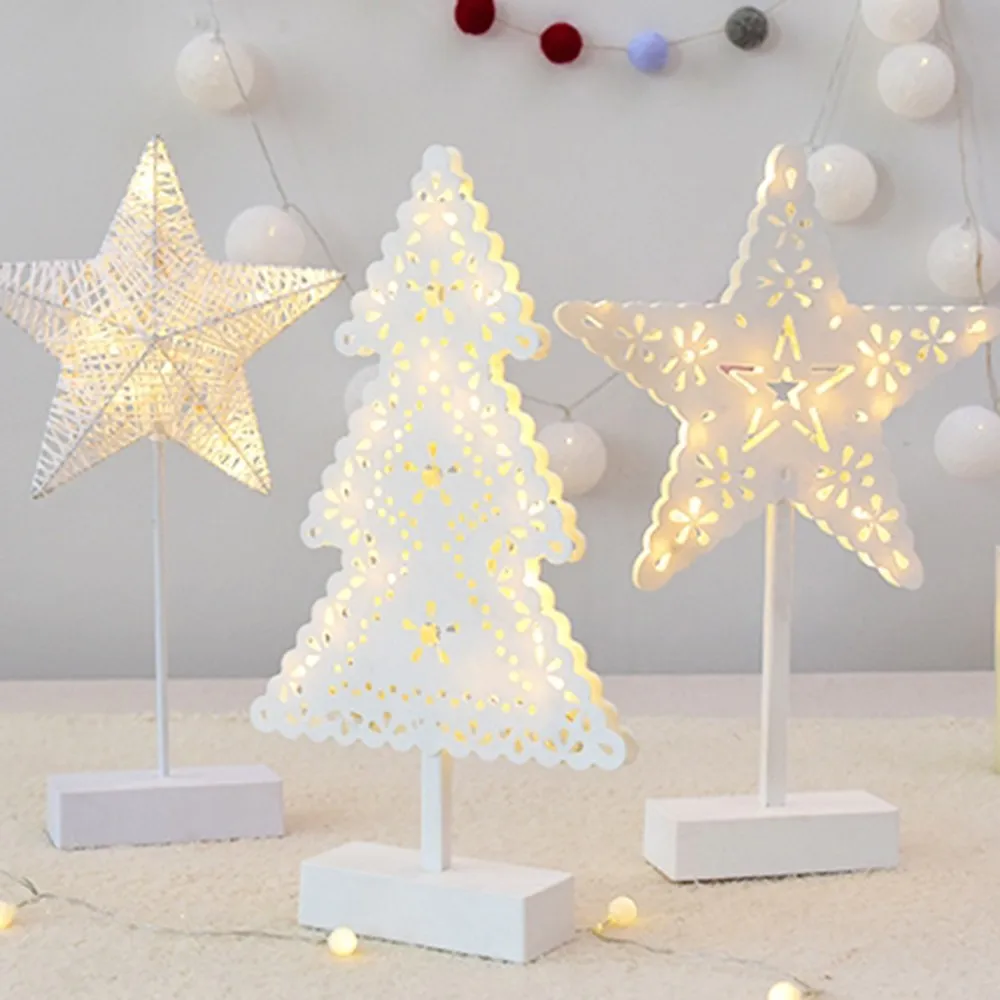 

Romantic Led Night Light Five-pointed Star Girl Christmas Hollow Light Mini Christmas Tree Shape Table Lamp Decoration