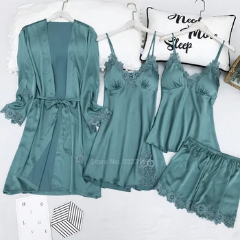 

Japanese Style Women Pajamas Set Kimono Bridesmaid Wedding Robe Silk Breathable Sexy Lace Pyjamas Sleepwear Nightwear
