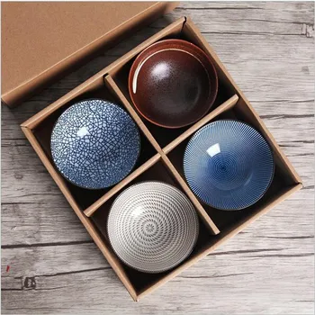 

4pcs Set Traditional Ceramic Dinner Bowls 4.5inch 300ml Porcelain Rice Bowls with Gift Box Dinnerware Set Gift