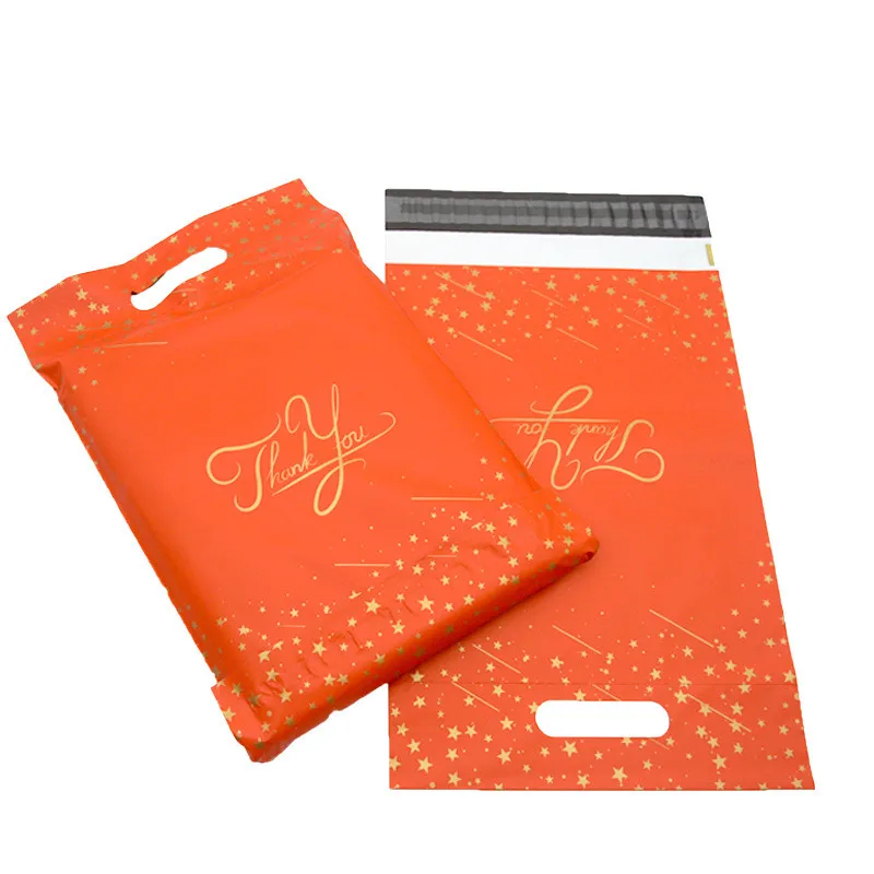 100Pcs 손잡이와 플라스틱 택배 가방 레드/옐로우 폴 리 메일러 감사합니다 토트 백 셀프 씰링 배송 봉투 25.5x33cm