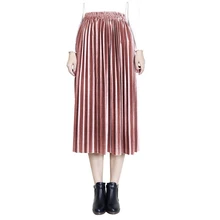 Всесезонные женские модные длинные плиссированные юбки с высокой талией и эластичной резинкой на талии, однотонные Повседневные Вечерние плиссированные юбки