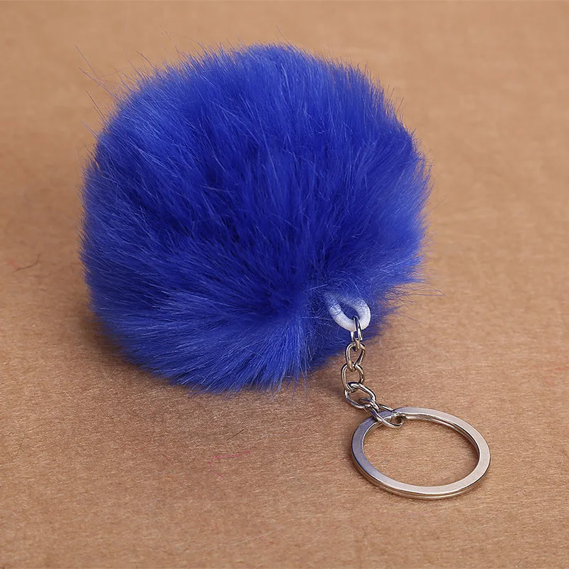 8cm Faux Rabbit Fur Ball Keychain Fur Pom Pom Keychains Llaveros Portachiavi Fluffy Keychain Porte Clef Porte Clef Pompom De - Цвет: Sapphire