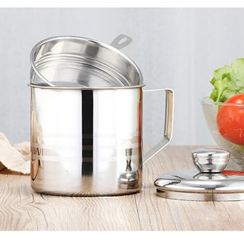 

1.2l Stainless Steel Oil Strainer Pot Container Jar Storage Can With Filter Cooking Oil Pot Kitchen Utensils