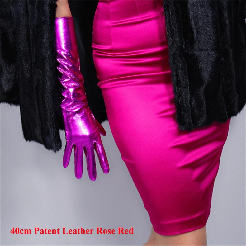 Короткие рукавицы из лакированной кожи женские 13 см высокие эластичные эмуляционные кожаные ПУ женские перчатки зеркальные Яркие Кожаные