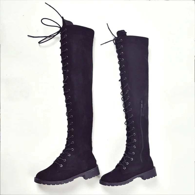 GOXPACER/ г. Новые зимние женские сапоги ботфорты с круглым носком на квадратном каблуке с узким носком рыцарские сапоги и модные женские сапоги - Цвет: Черный